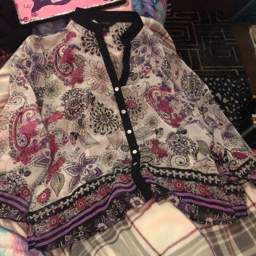 see-through button up ladies shirt with designs